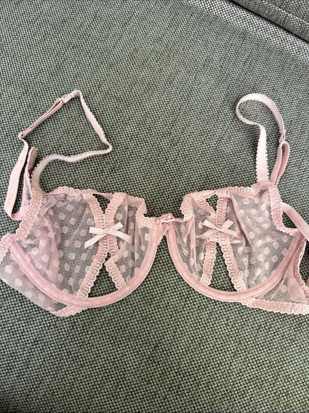Sam Edelman Light Pink Sheer Polka Dot Lace Underwire Bra